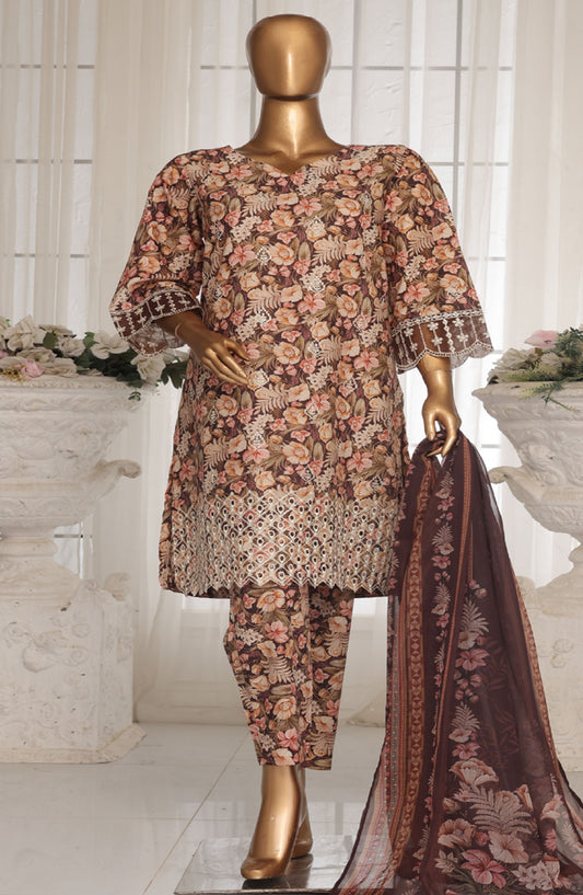 Bin Saeed Chikankari Lawn Stitched 3 Piece Suit - D-06 - BS25ECLV1 - Brown - Summer Collection