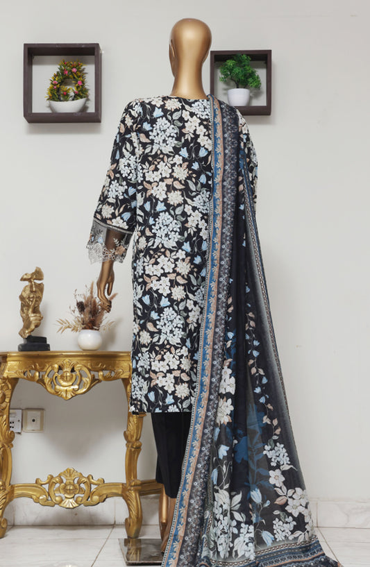 Bin Saeed Embroidered Lawn Stitched 3 Piece Suit - D-06 - BS25EELV9 - Black - Summer Collection