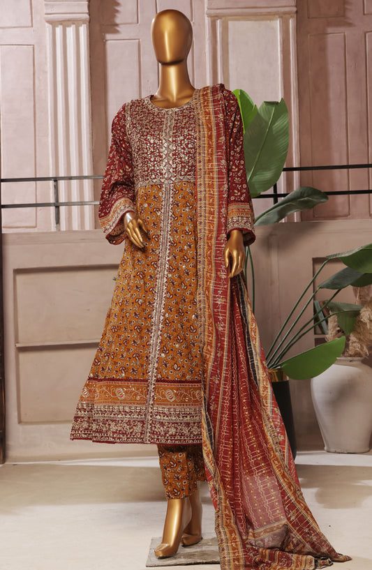 Bin Saeed Embroidered Lawn Stitched 3 Piece Frock - D-06 - BS25ELEF - Orange - Summer Collection