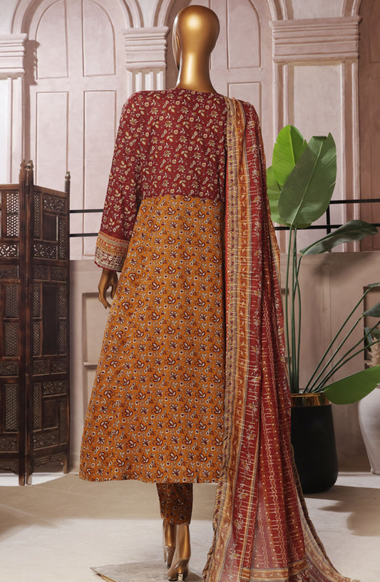 Bin Saeed Embroidered Lawn Stitched 3 Piece Frock - D-06 - BS25ELEF - Orange - Summer Collection