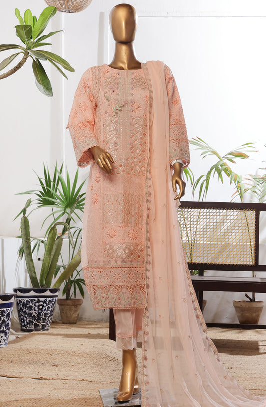 Bin Saeed Embroidered Chiffon Stitched 3 Piece Suit - D-06 - BS25L3PCCC - Peach - Festive Collection