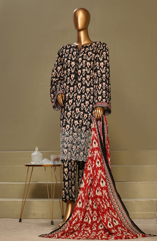 Bin Saeed Chikankari Lawn Stitched 3 Piece Suit - D-06 - BS25LC - Black - Summer Collection
