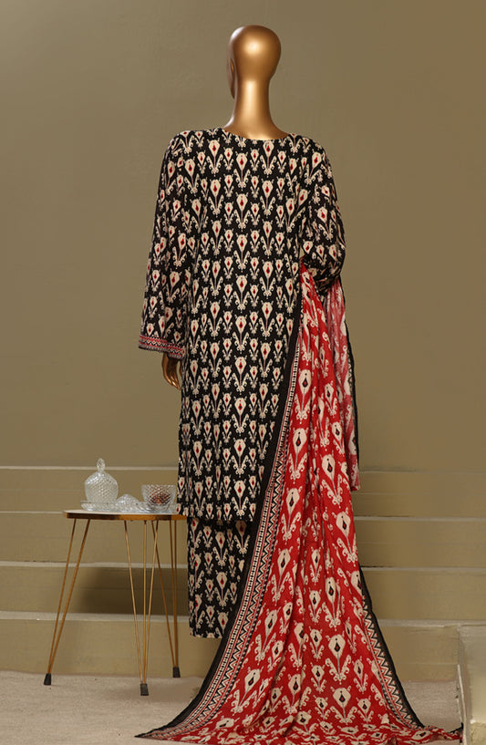 Bin Saeed Chikankari Lawn Stitched 3 Piece Suit - D-06 - BS25LC - Black - Summer Collection