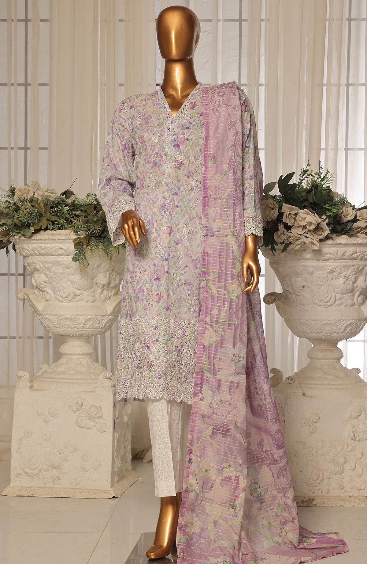 Bin Saeed Chikankari Stitched 3 Piece Suit - D-06 - BS25WNWC - Purple - Summer Collection