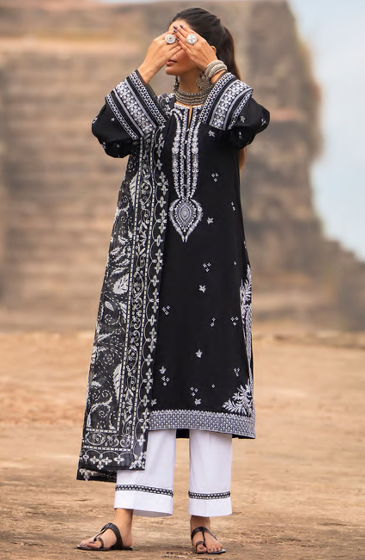 Casual Lite Embroidered Lawn Stitched 3 Piece Suit - D-06 - CL25ITS - Black - Summer Collection