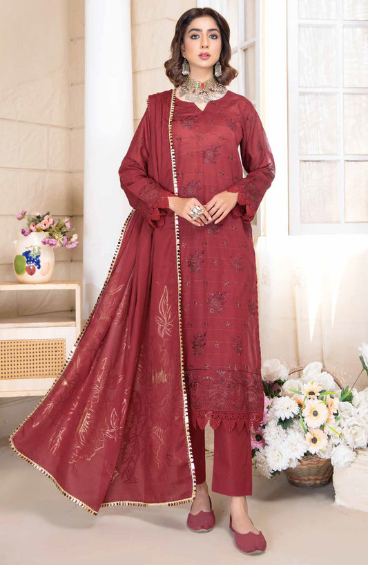 Deeda Zaib by Riaz Arts Embroidered Lawn Unstitched 3 Piece Suit - D-06 - RA25DDZ - Red - Summer Collection