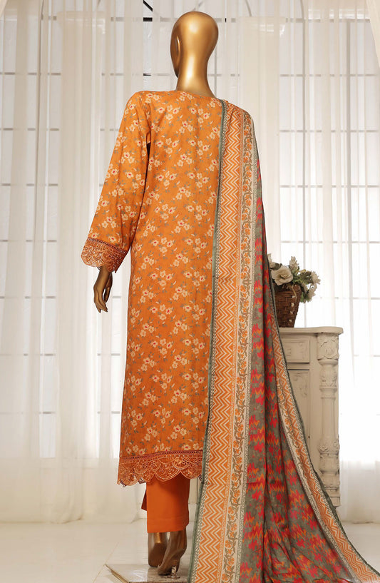 Sadabahar Embroidered Lawn Stitched 3 Piece Suit - D-06 - SBD25FC - Orange - Summer Collection