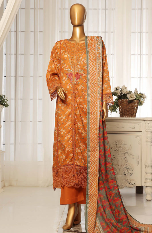 Sadabahar Embroidered Lawn Stitched 3 Piece Suit - D-06 - SBD25FC - Orange - Summer Collection
