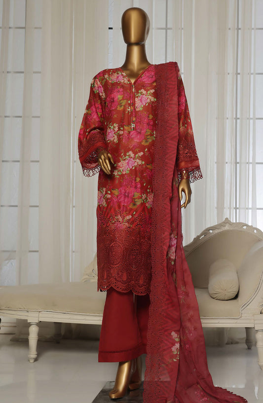 Sadabahar Chikankari Stitched 3 Piece Suit - D-06 - SBD25LFC - Red - Summer Collection