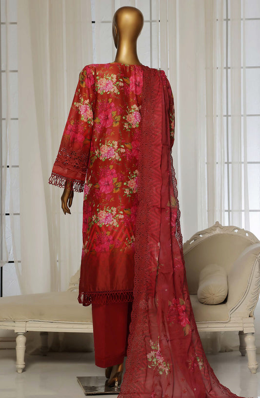 Sadabahar Chikankari Stitched 3 Piece Suit - D-06 - SBD25LFC - Red - Summer Collection