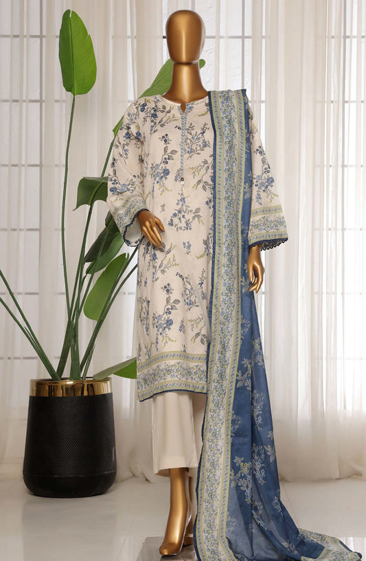 Sadabahar Printed Lawn Stitched 3 Piece Suit - D-06 - SDB25PLV3 - White - Summer Collection
