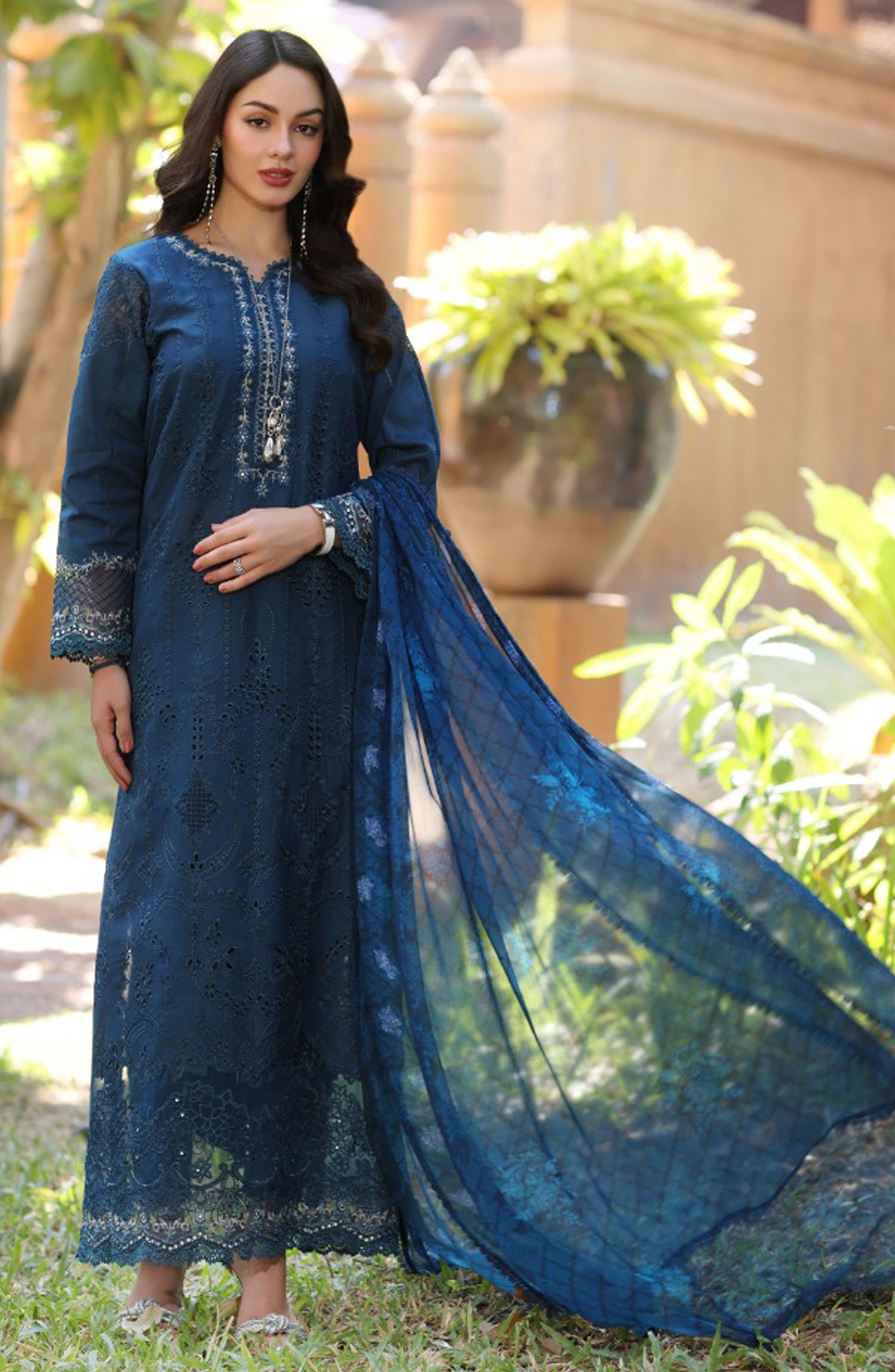 Noor by Saadia Asad Embroidered Lawn Unstitched 3 Piece - D-07-B - SA25ELL - Blue - Summer Collection
