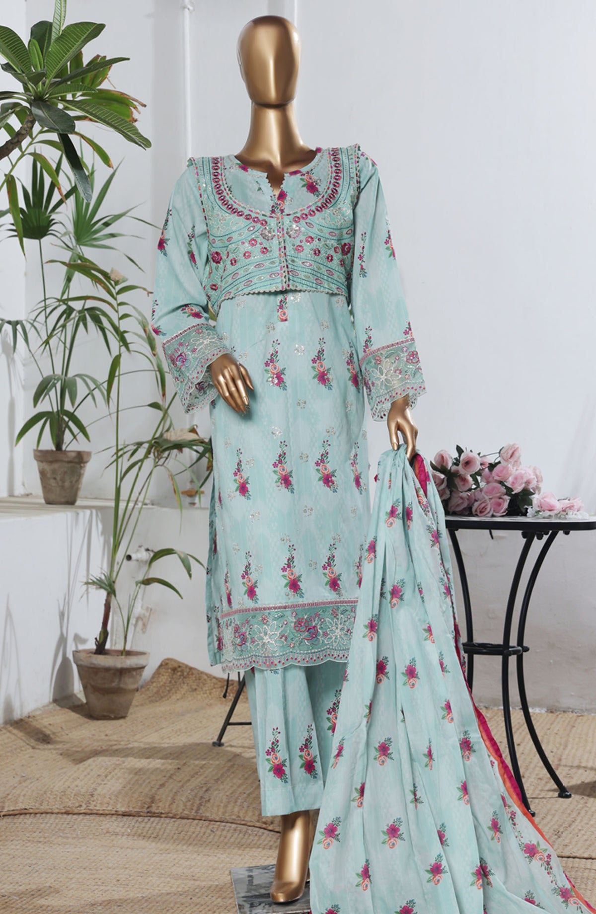 Bin Saeed Embroidered Lawn Stitched 3 Piece Suit - D-07 - BS25BEEC - Blue - Eid Collection