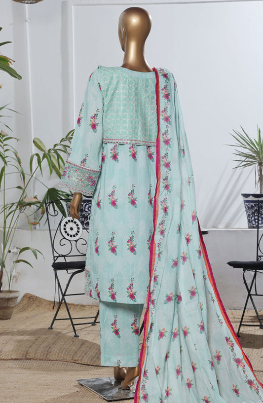 Bin Saeed Embroidered Lawn Stitched 3 Piece Suit - D-07 - BS25BEEC - Blue - Eid Collection