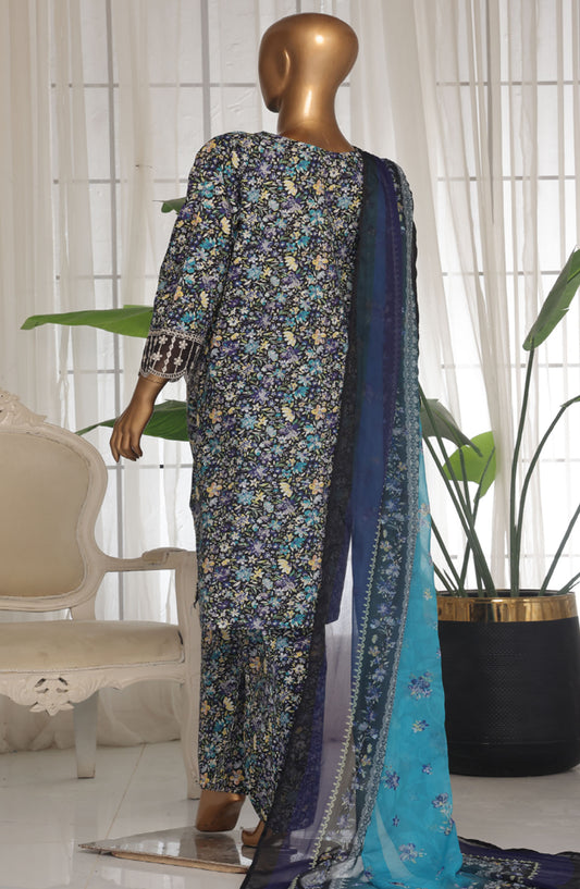 Bin Saeed Chikankari Lawn Stitched 3 Piece Suit - D-07 - BS25ECLV1 - Blue - Summer Collection