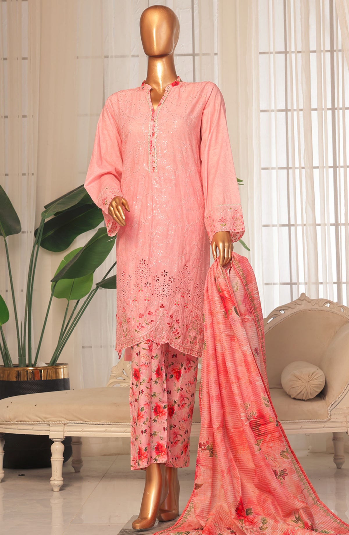Bin Saeed Embroidered Stitched 3 Piece Suit - D-07 - BS25EKK - Pink - Summer Collection