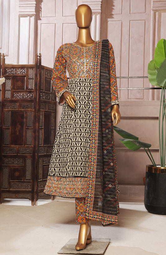 Bin Saeed Embroidered Lawn Stitched 3 Piece Frock - D-07 - BS25ELEF - Orange - Summer Collection