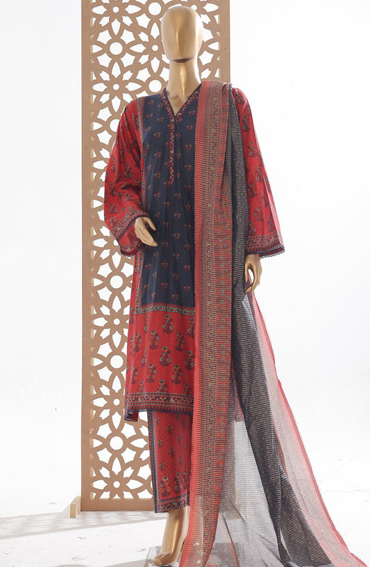 Bin Saeed Printed Lawn Stitched 3 Piece Suit - D-07 - BS25EPLV3 - Red - Summer Collection