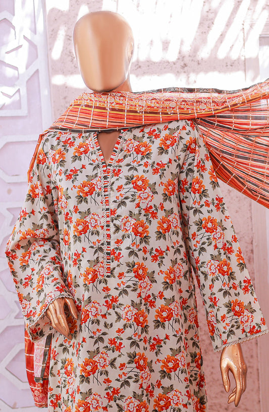 Bin Saeed Printed Lawn Stitched 3 Piece Suit - D-07 - BS25EPLV5 - Orange - Summer Collection