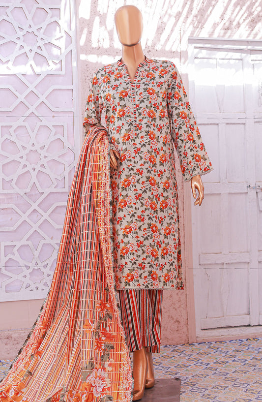 Bin Saeed Printed Lawn Stitched 3 Piece Suit - D-07 - BS25EPLV5 - Orange - Summer Collection