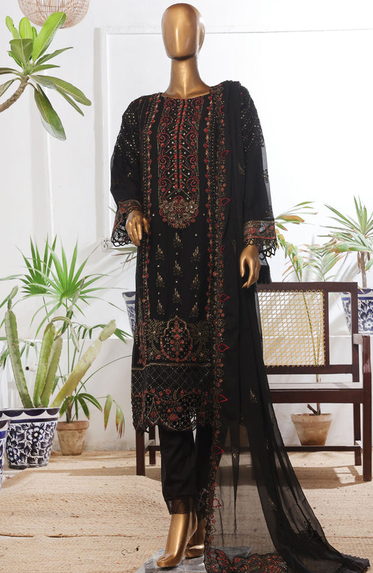 Bin Saeed Embroidered Chiffon Stitched 3 Piece Suit - D-07 - BS25L3PCCC - Black - Festive Collection