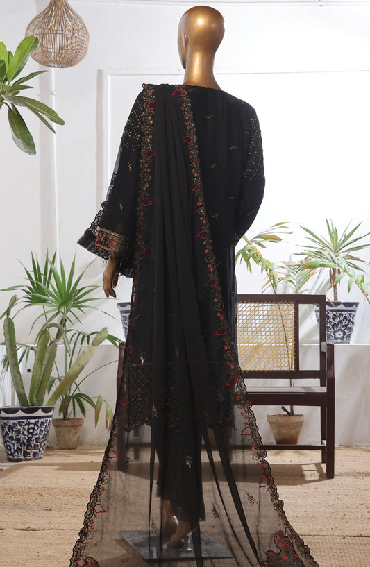 Bin Saeed Embroidered Chiffon Stitched 3 Piece Suit - D-07 - BS25L3PCCC - Black - Festive Collection