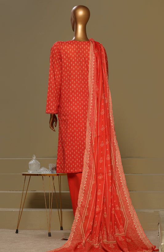 Bin Saeed Chikankari Lawn Stitched 3 Piece Suit - D-07 - BS25LC - Red - Summer Collection