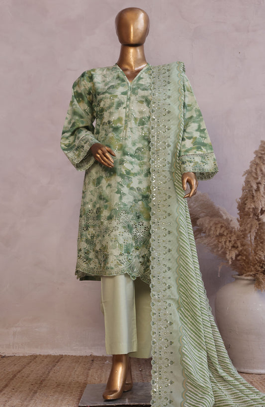 Bin Saeed Embroidered Lawn Stitched 3 Piece Suit - D-07 - BS25LELC - Green - Summer Collection