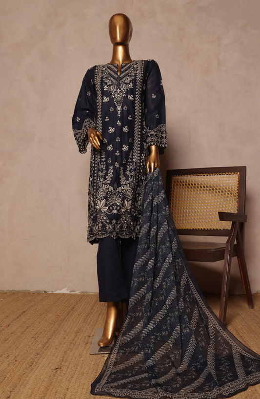 Bin Saeed Embroidered Lawn Stitched 3 Piece Suit - D-07 - BS25LPLV4 - Blue - Summer Collection