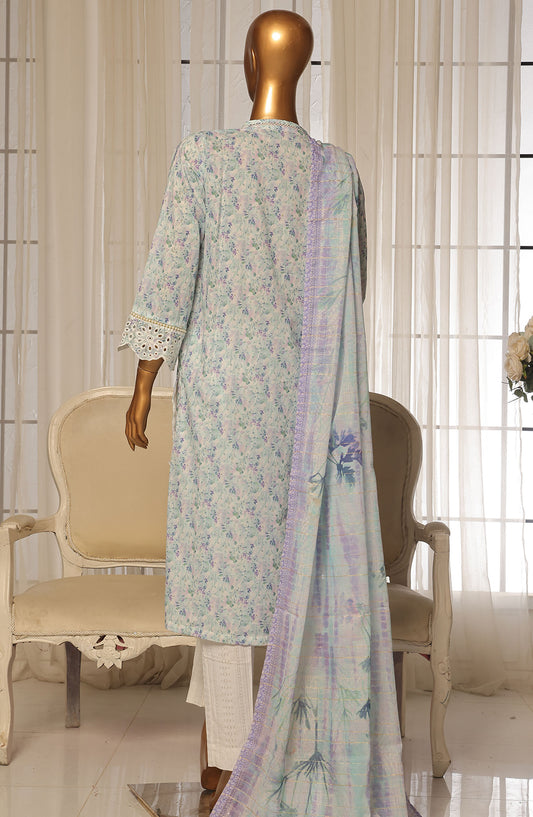Bin Saeed Chikankari Stitched 3 Piece Suit - D-07 - BS25WNWC - Blue - Summer Collection