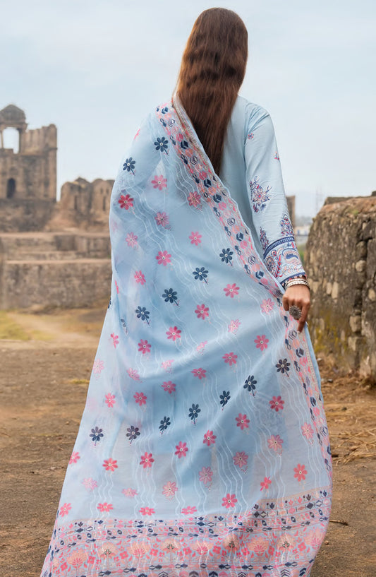 Casual Lite Embroidered Lawn Stitched 3 Piece Suit - D-07 - CL25ITS - Blue - Summer Collection