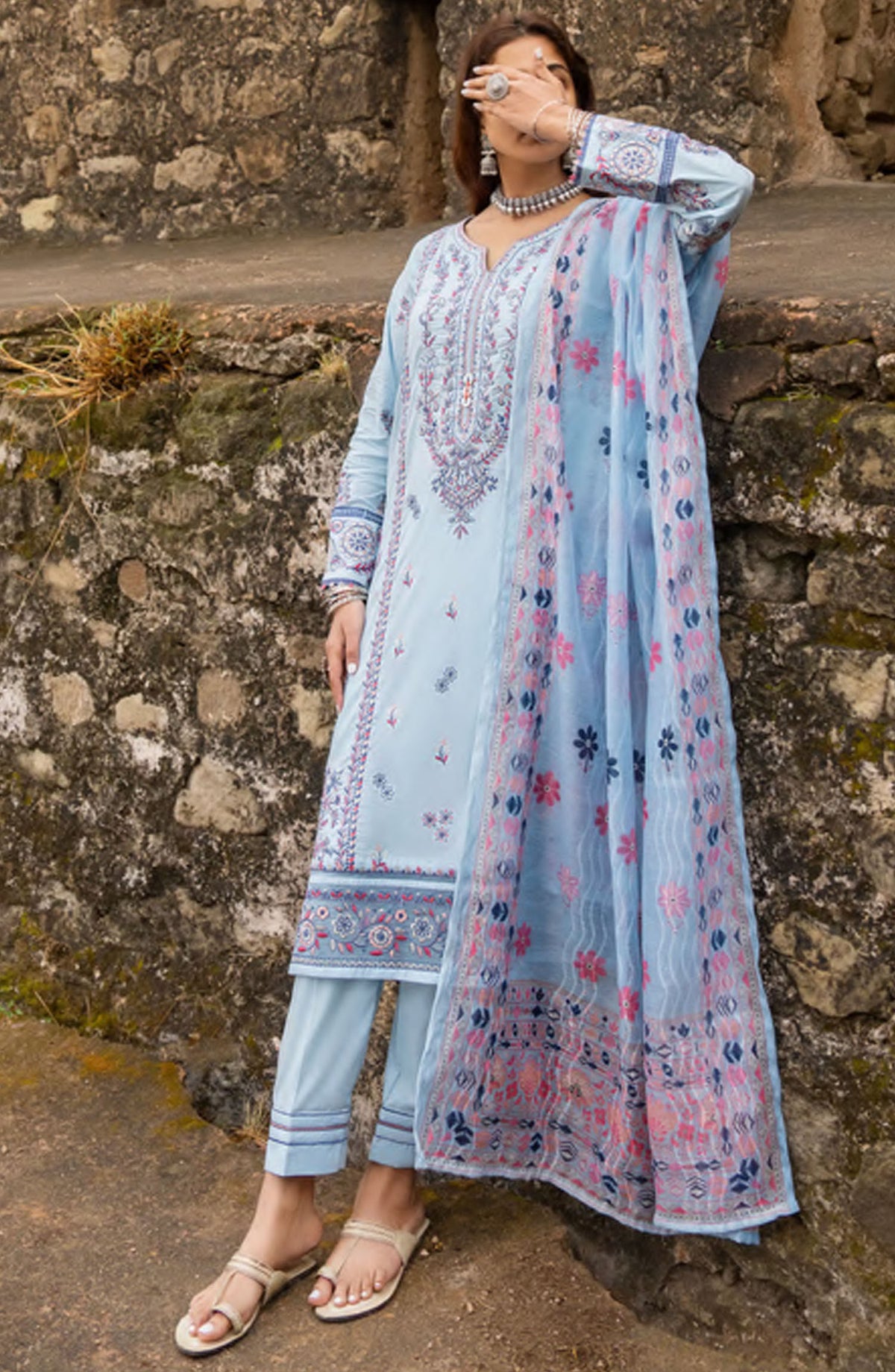 Casual Lite Embroidered Lawn Stitched 3 Piece Suit - D-07 - CL25ITS - Blue - Summer Collection