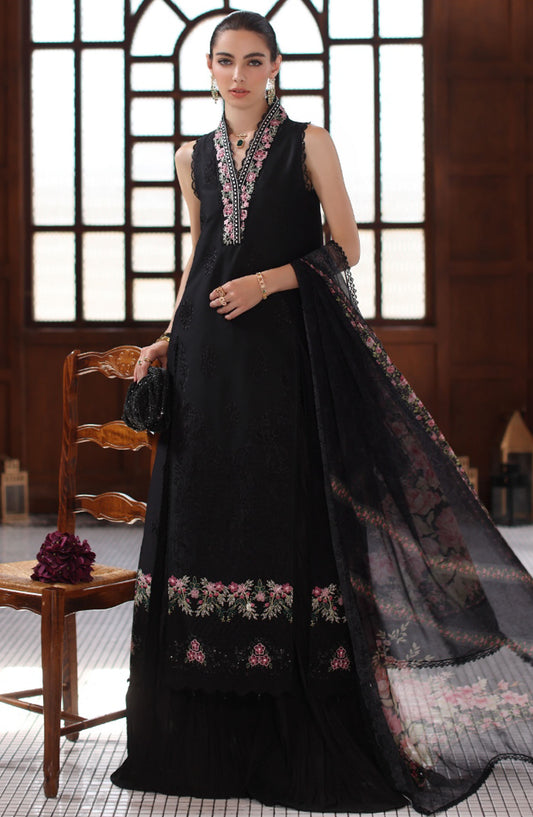 Noor by Saadia Asad Embroidered Lawn Unstitched 3 Piece Suit - D-07 - SA25ELSL - Black - Eid Collection