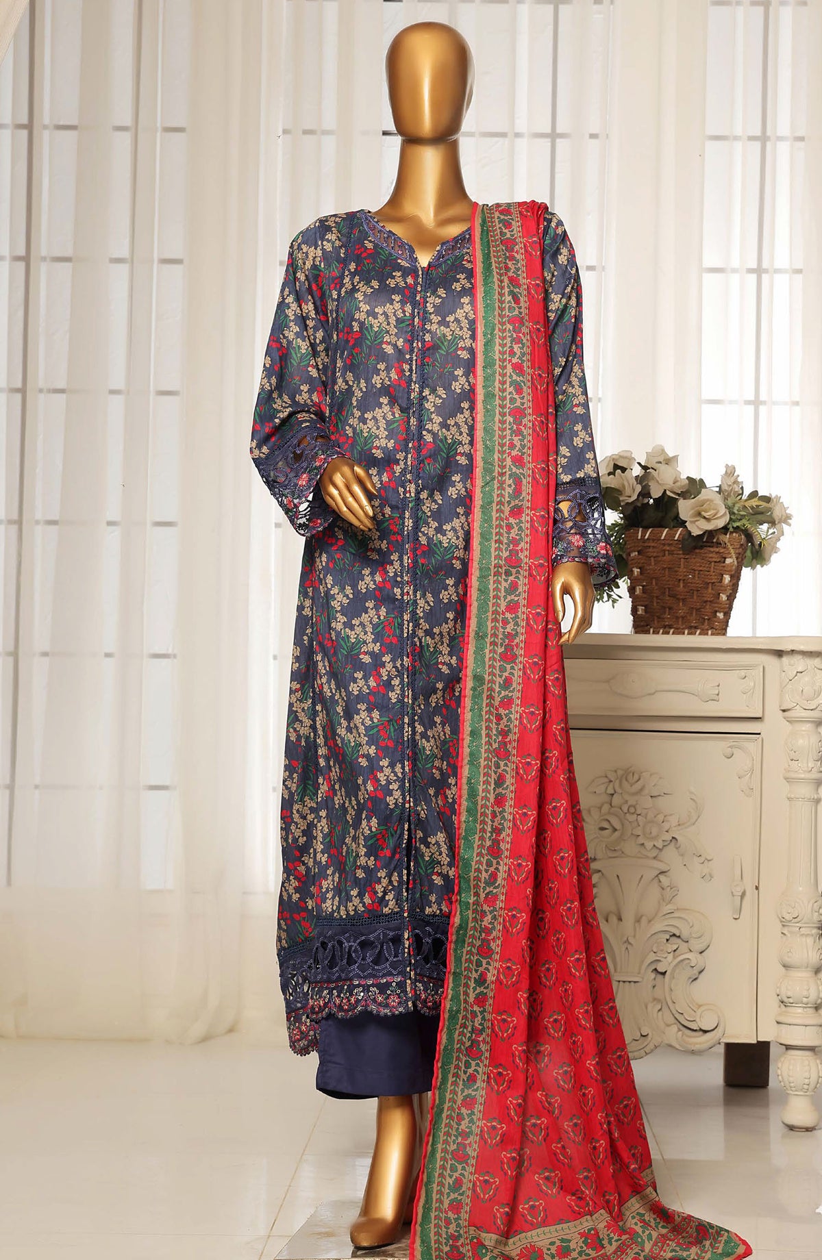 Sadabahar Embroidered Lawn Stitched 3 Piece Suit - D-07 - SBD25FC - Blue - Summer Collection