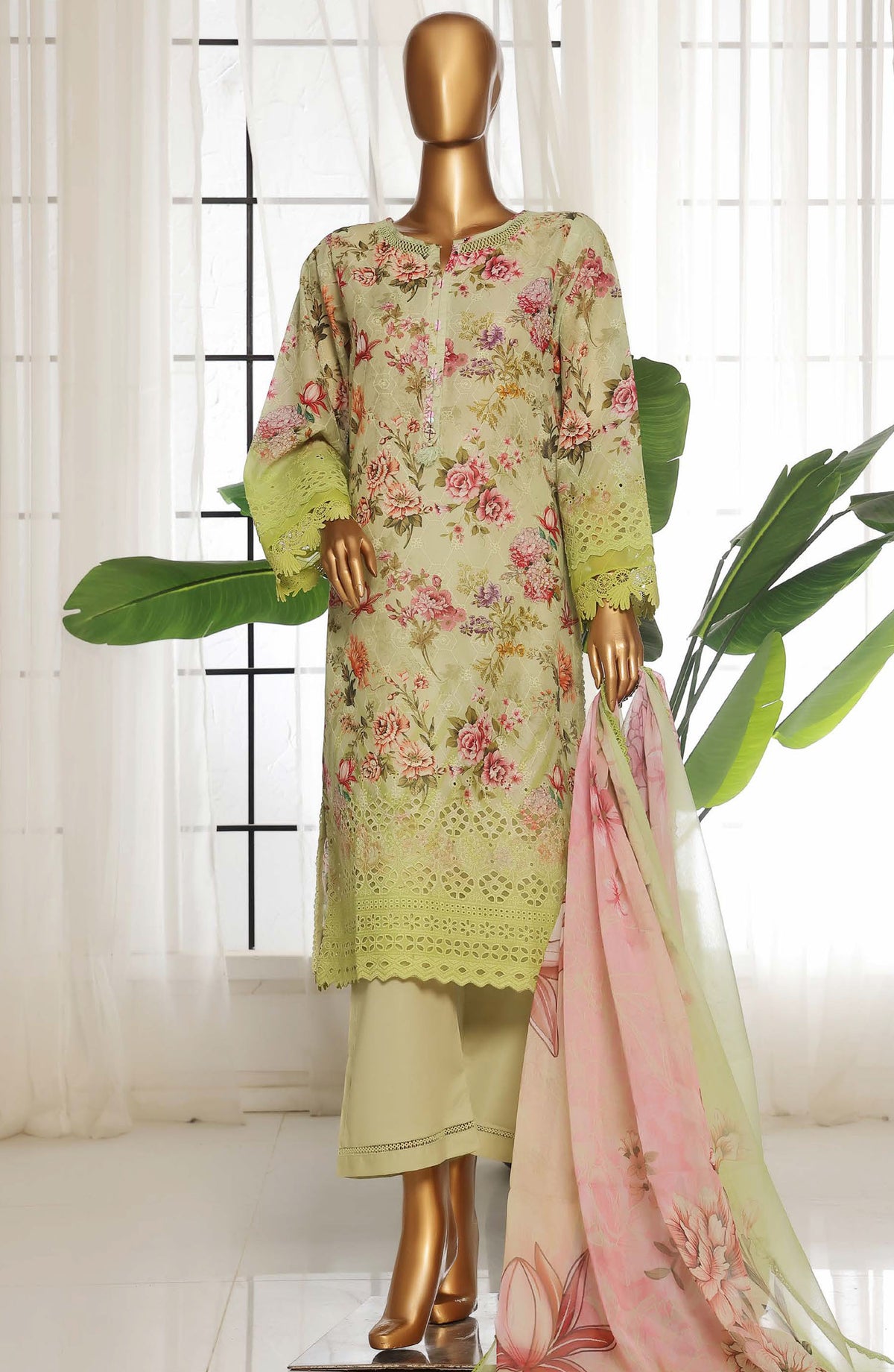 Sadabahar Chikankari Lawn Stitched 3 Piece Suit - D-07 - SBD25FC - Green - Summer Collection