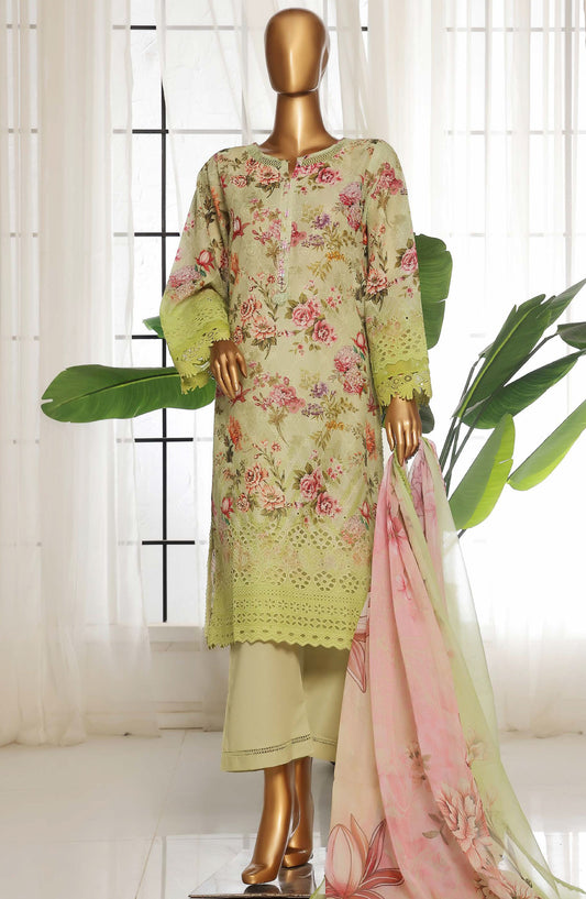 Sadabahar Chikankari Lawn Stitched 3 Piece Suit - D-07 - SBD25FC - Green - Summer Collection