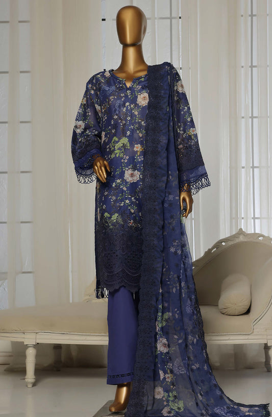 Sadabahar Chikankari Stitched 3 Piece Suit - D-07 - SBD25LFC - Blue - Summer Collection