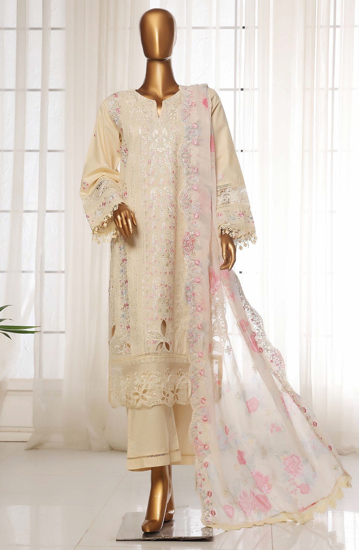Sadabahar Embroidered Lawn Stitched 3 Piece Suit - D-07 - SDB25LES - Off White - Spring Collection