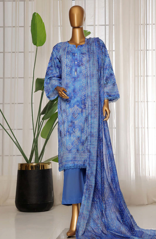Sadabahar Printed Lawn Stitched 3 Piece Suit - D-07 - SDB25PLV3 - Blue - Summer Collection
