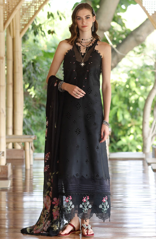 Noor by Saadia Asad Embroidered Lawn Unstitched 3 Piece Suit - D-07 A - SA25NELP - Black - Summer Collection