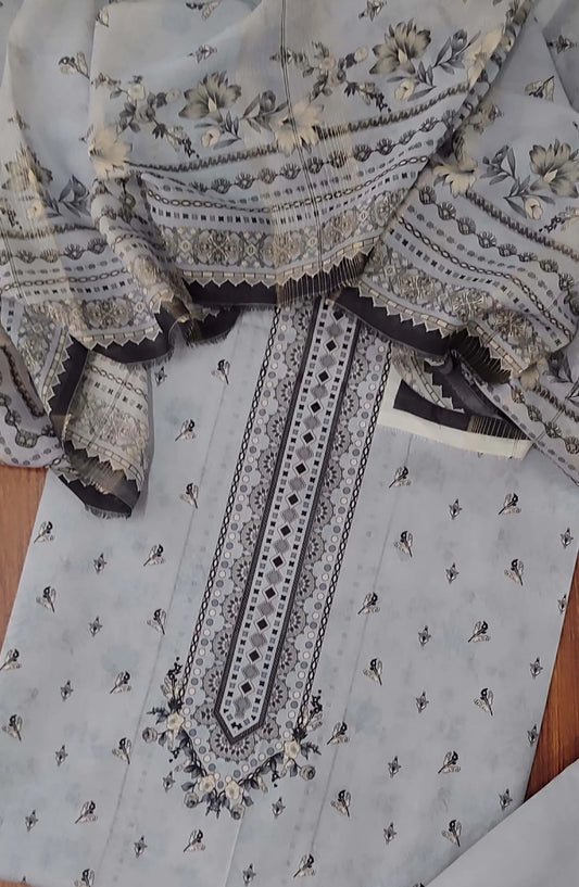 PREMIUM UNSTITCH PRINTED LAWN 3PEC WITH TILLA  DUPATTA COLLECTION - D 07