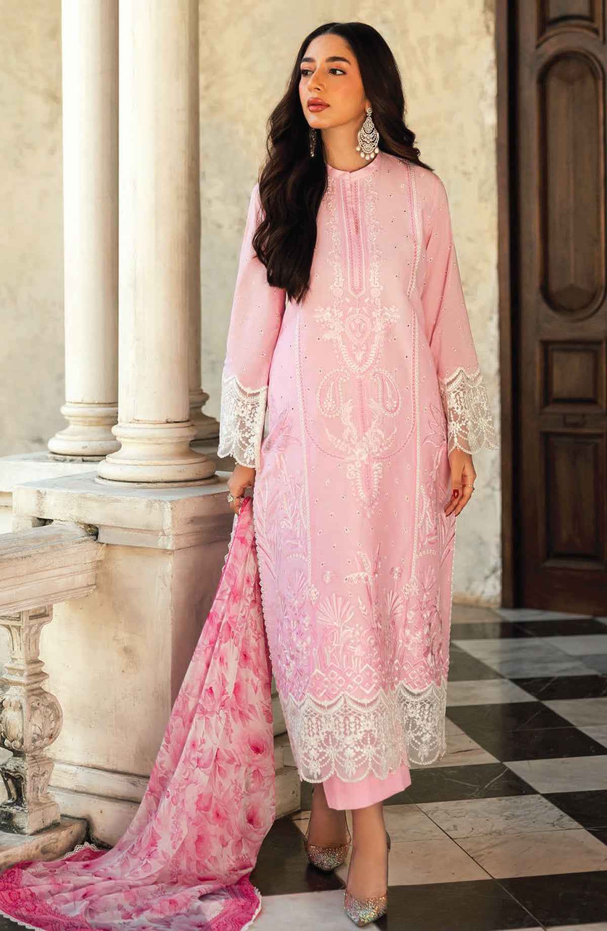 Zainab Chottani Chikankari Lawn Unstitched 3 Piece Suit - D-07A Liyah - ZBC25CL - Pink - Summer Collection