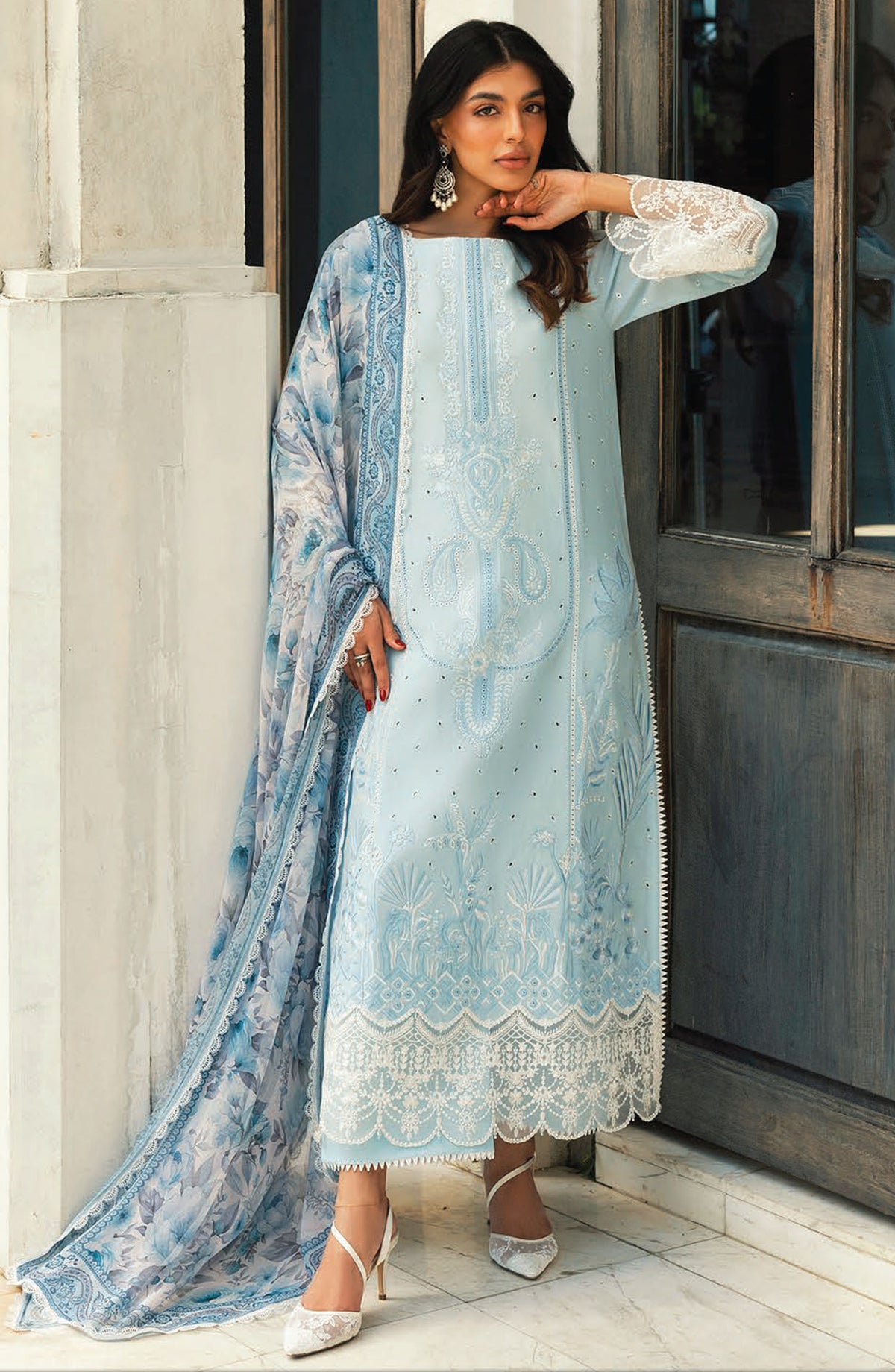 Zainab Chottani Chikankari Lawn Unstitched 3 Piece Suit - D-07B Liyah - ZBC25CL - Blue - Summer Collection