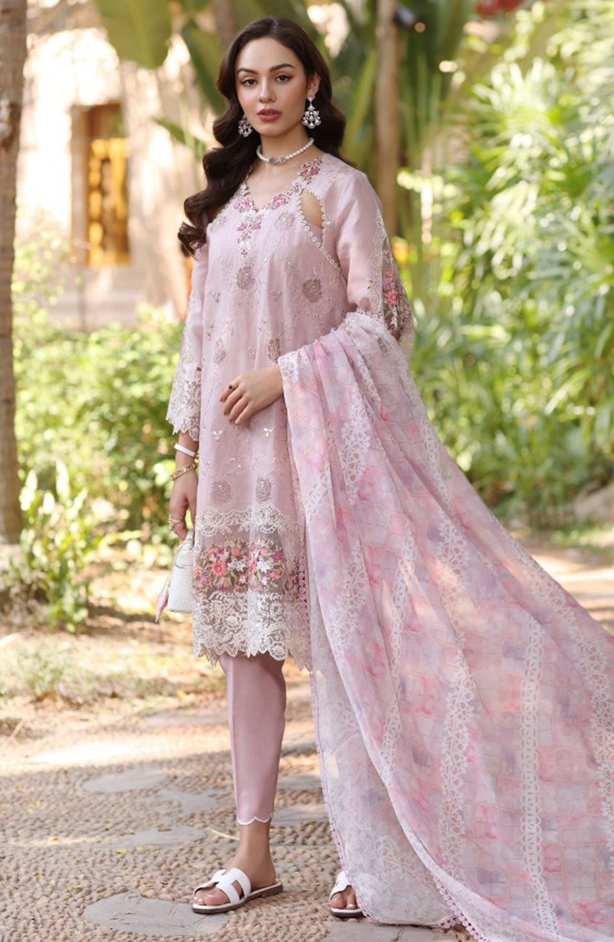 Noor by Saadia Asad Embroidered Lawn Unstitched 3 Piece - D-08-A - SA25ELL - Pink - Summer Collection