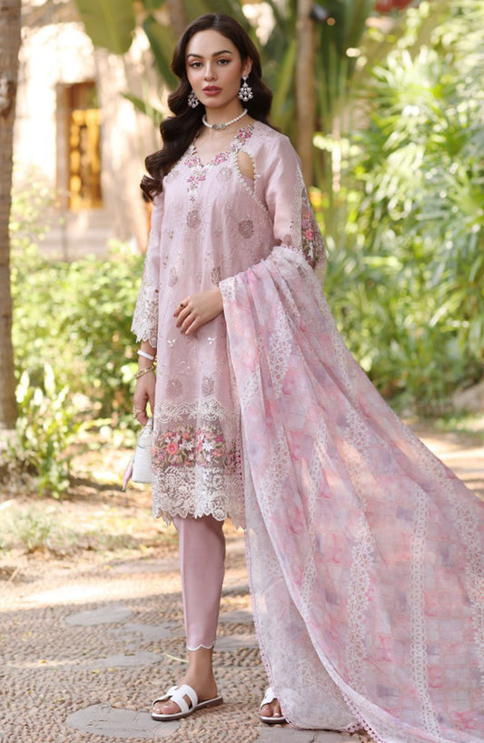 Noor by Saadia Asad Embroidered Lawn Unstitched 3 Piece - D-08-A - SA25ELL - Pink - Summer Collection