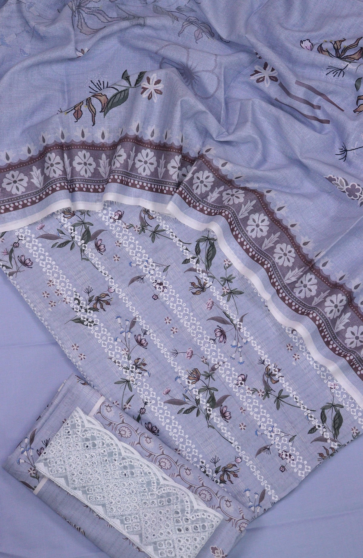 Zehra by Amna Khadija Chikankari Lawn Unstitched 3 Piece Suit - D-08 - AM25ZCL - Blue - Summer Collection