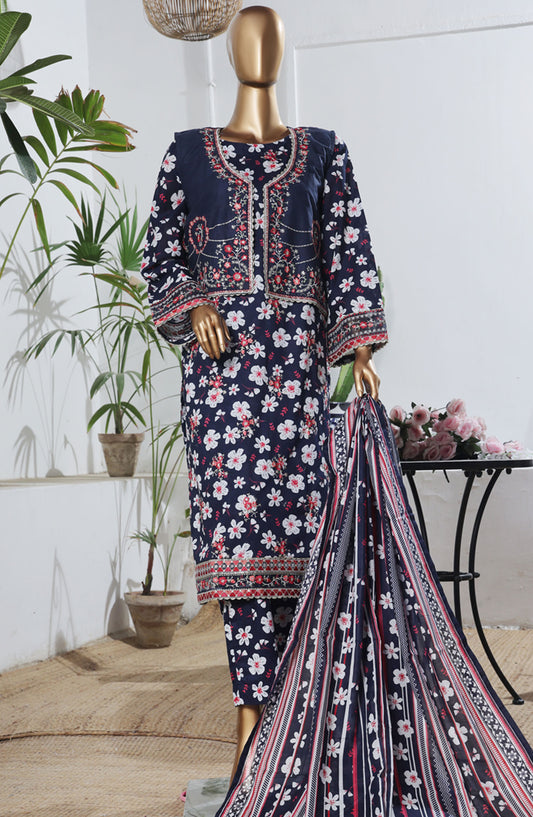 Bin Saeed Embroidered Lawn Stitched 3 Piece Suit - D-08 - BS25BEEC - Blue - Eid Collection
