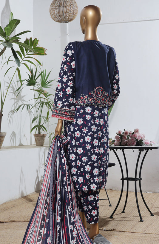 Bin Saeed Embroidered Lawn Stitched 3 Piece Suit - D-08 - BS25BEEC - Blue - Eid Collection