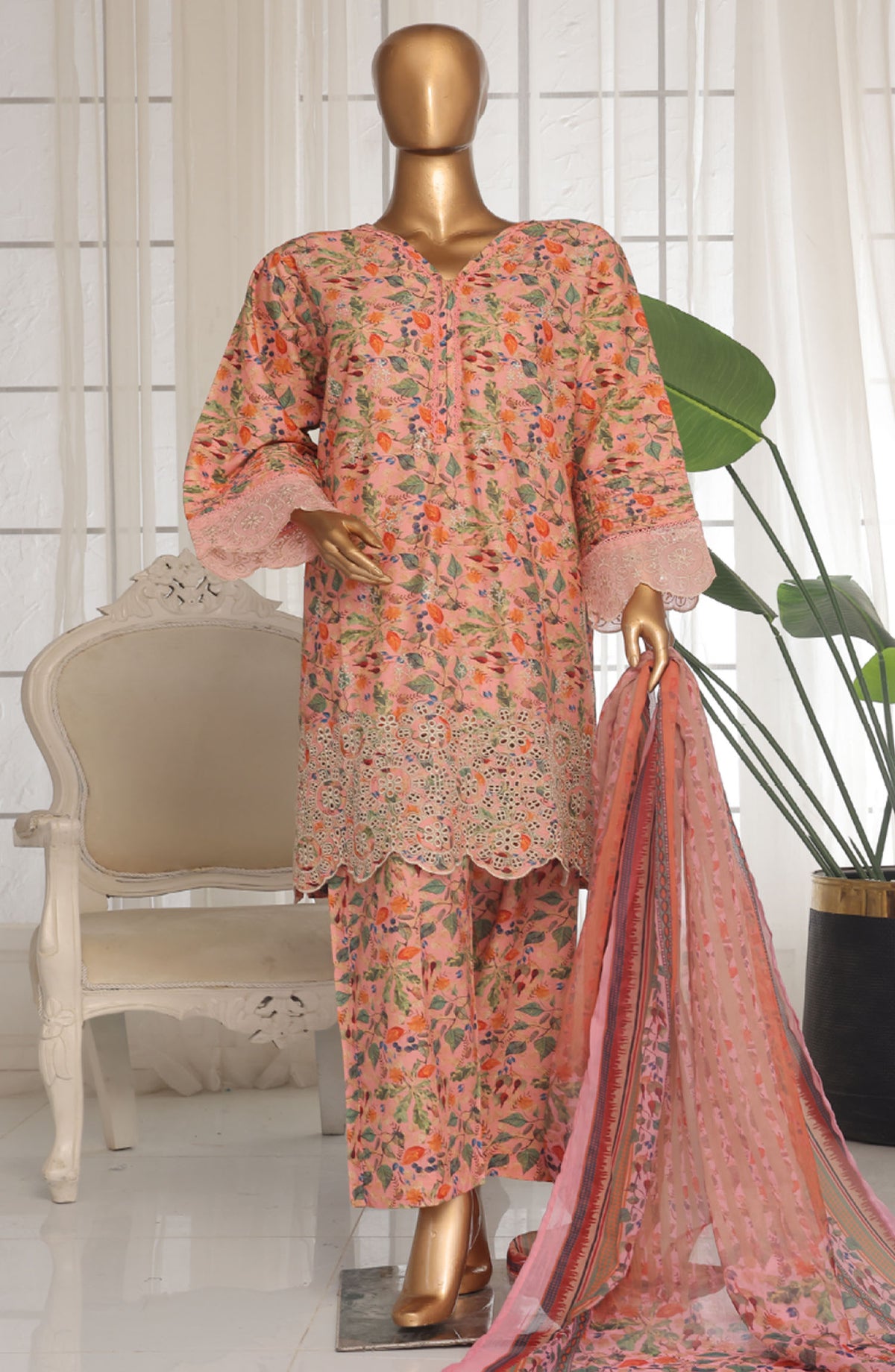 Bin Saeed Chikankari Lawn Stitched 3 Piece Suit - D-08 - BS25ECLV1 - Pink - Summer Collection