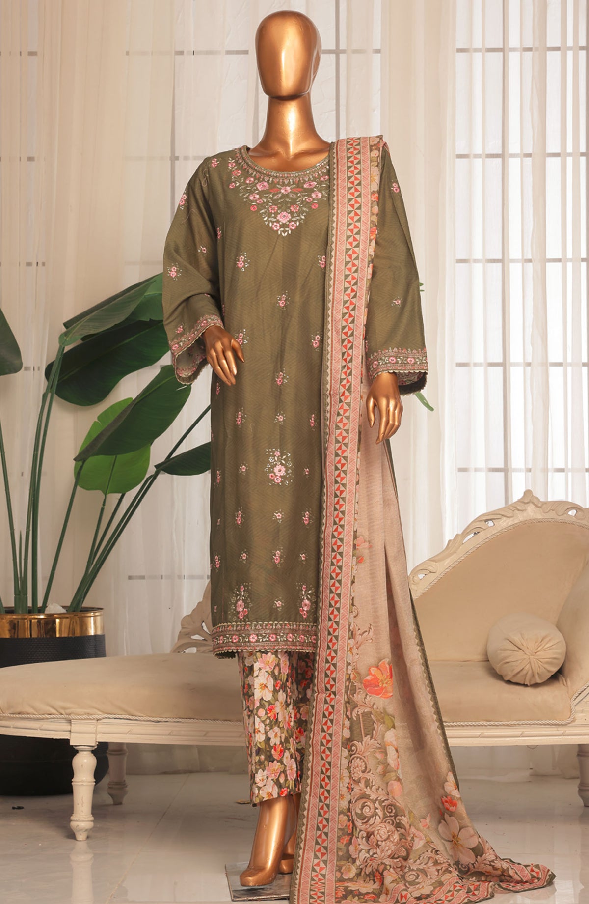 Bin Saeed Embroidered Stitched 3 Piece Suit - D-08 - BS25EKK - Green - Summer Collection